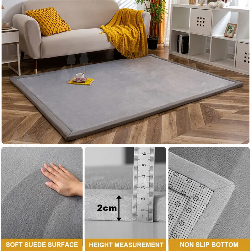 Simple Tatami Mats Coral Fleece Velvet Bedroom Carpet Thicken Children Kids Playmat Lving Room Crawl Mat Large Area Rug