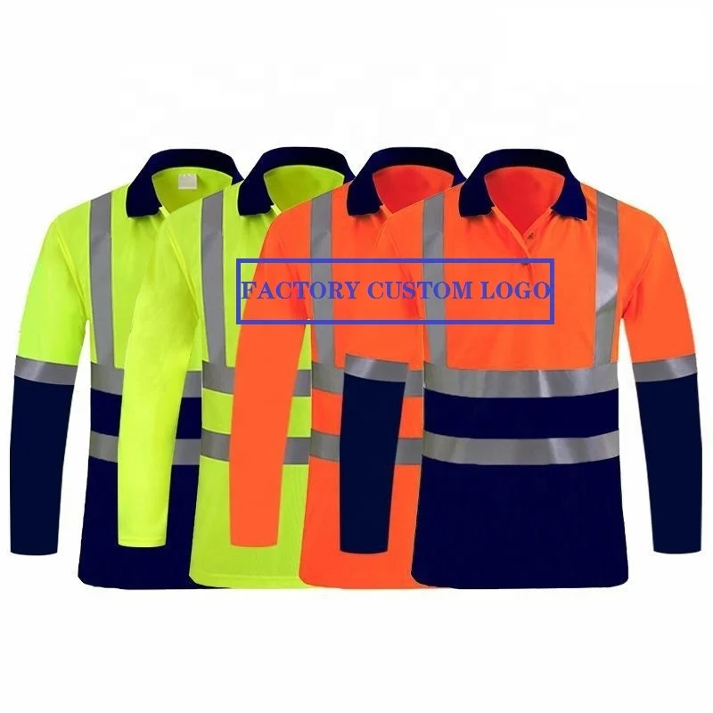 Custom whole sale Men High Visibility Reflective t-shirt Long Sleeves Safety Shirt hi visible Work wear Polo Shirt Work Shirt