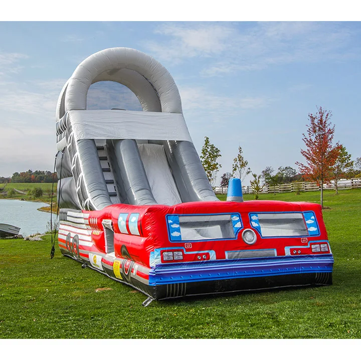 Wholesale Outdoor Fire Truck Slide  Inflatable Dry Water Slide For Kids
