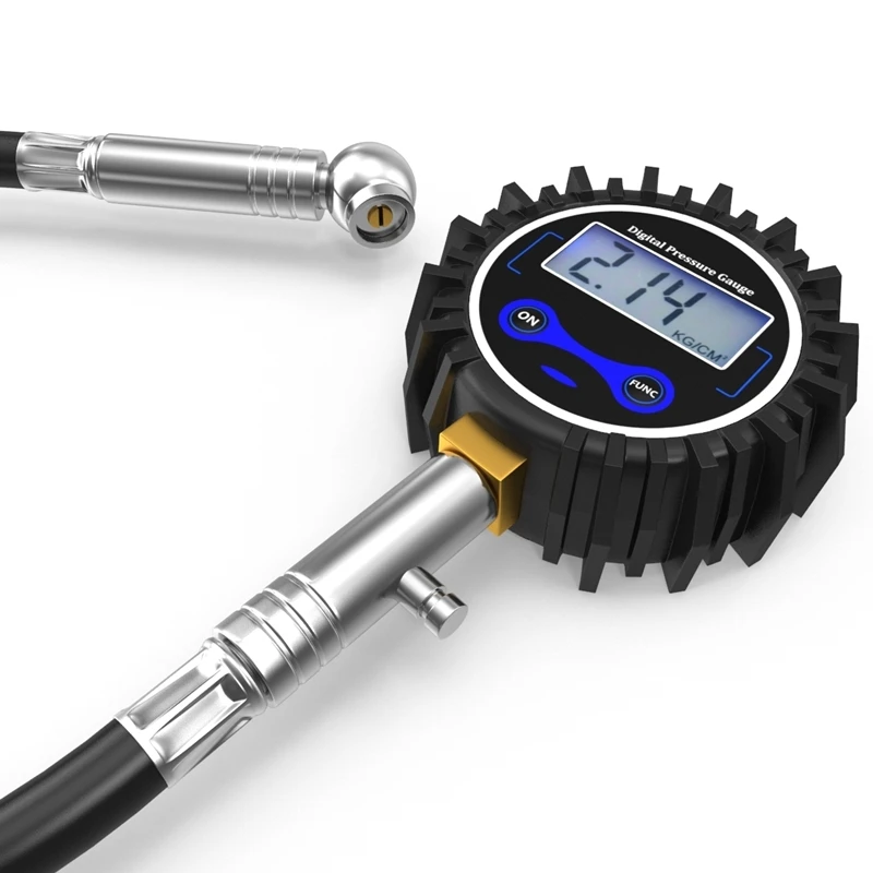 Low Price Wholesale 16 Bar 360 Rotation Rubber Air Hose Inflator Digital Tire Pressure Gauge For Heavy-Duty Vehicle Tires