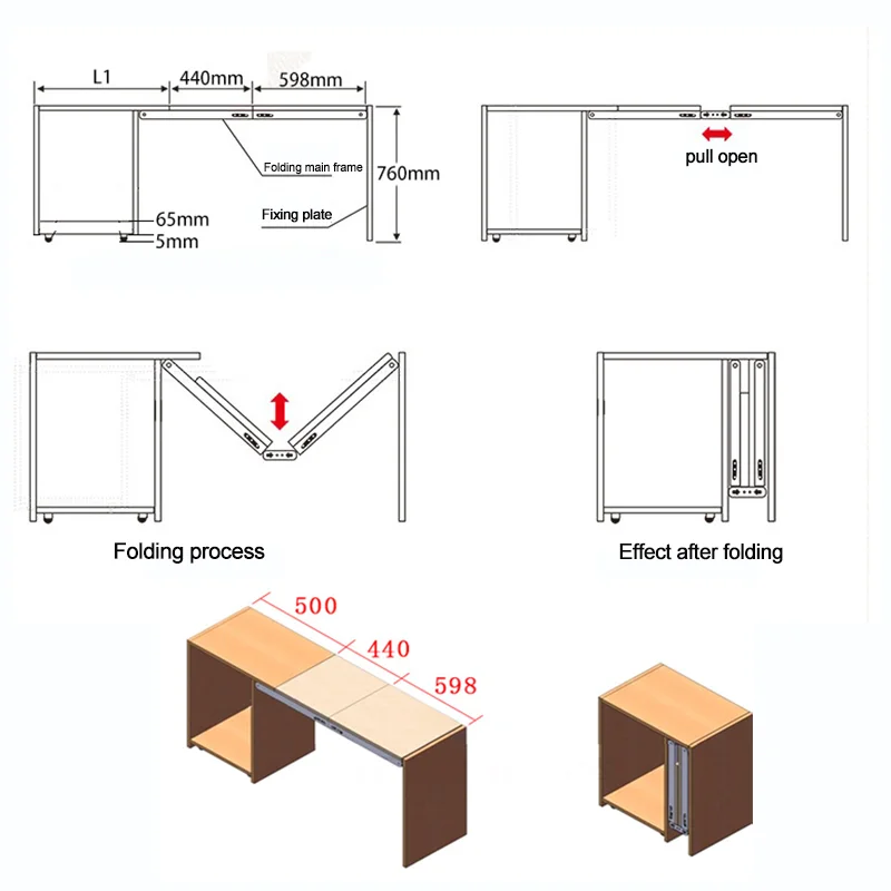 Manufacturer folding invisible table hardware accessories telescopic multi-function dining table functional brace