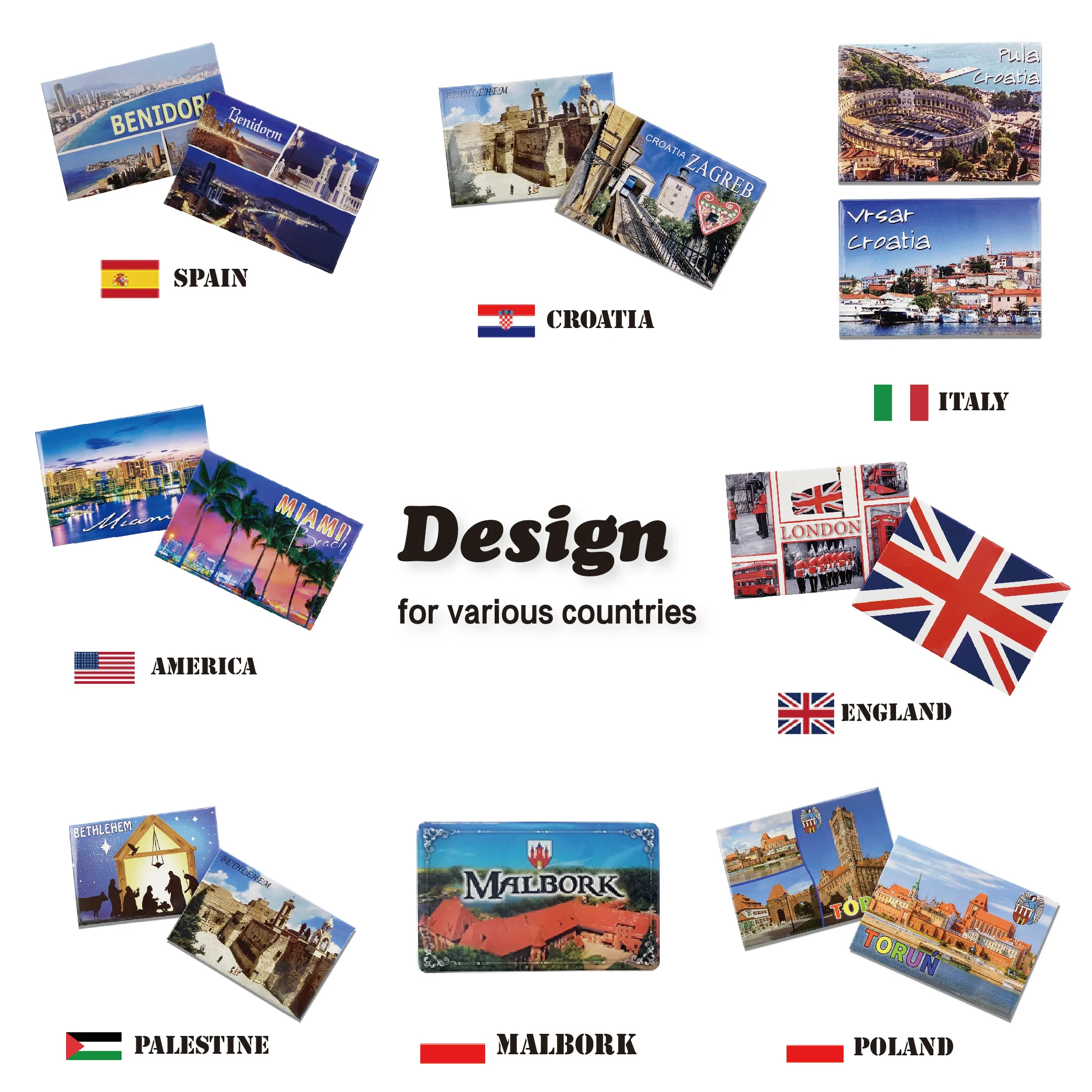 Promotional Rectangular custom design magnet metal memorial fridge for decoration