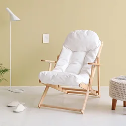 Lawn Recliner Folding Portable Chaise Detachable Soft Cushion Adjustable angle Reclining living room Leisure wood Lounger Chair