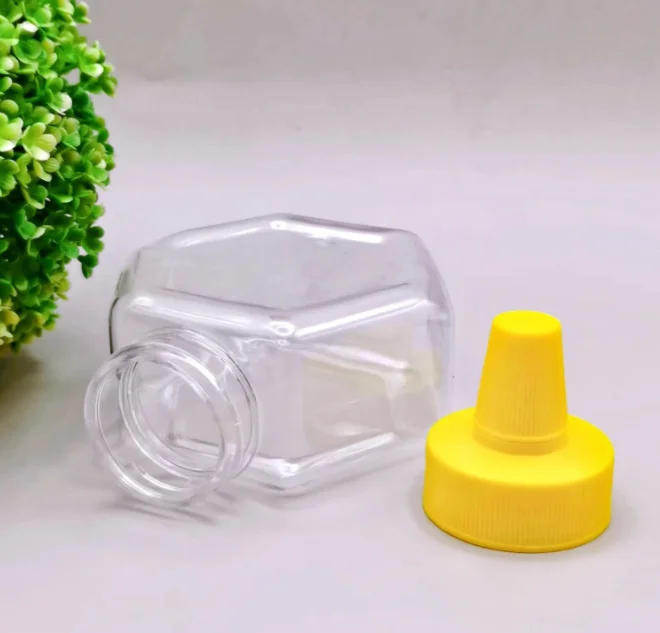 Hot Sale Food Grade Empty Clear Plastic Hexagonal Honey Jars Squeeze Bottle with Nozzle