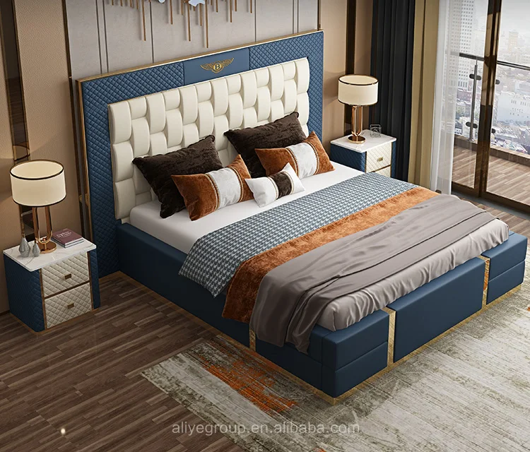 Newest modern leather King size beds bedroom furniture MC02-2