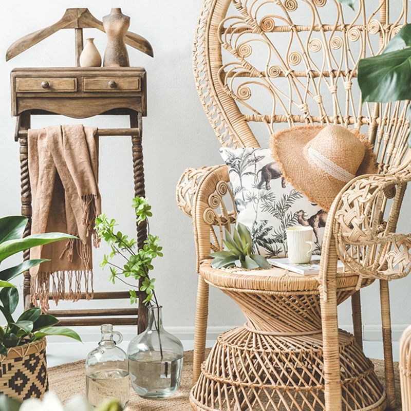 Customized Classic Furniture Cane Bamboo Living room Garden Terrace Indoor Outdoor sitting chair furniture set for home