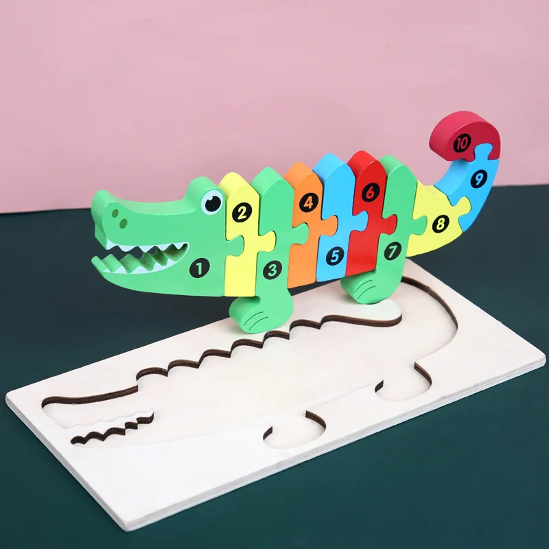 Small size Best-selling 3D animal Wooden Puzzle Board Cartoon Dinosaur Jigsaw pop DIY puzzle kids gift Educational toy for child