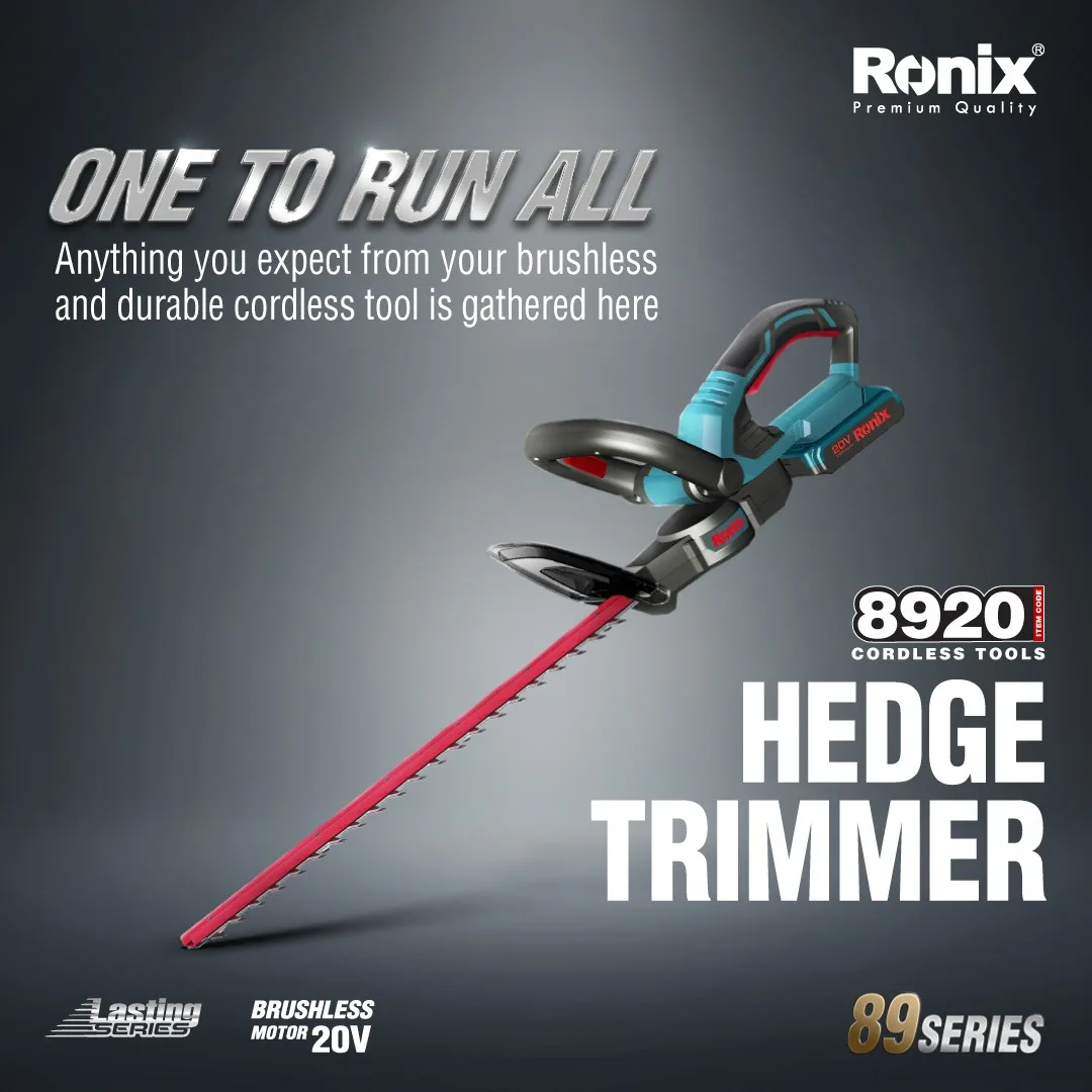 Ronix 8920 Cordless Hedge Trimmer 20V  510mm Electric Pruning Hedge Cutter Rotating Handle Garden Hand Tools