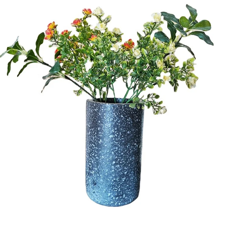 High Cylindrical grey Terrazzo style cement flower pot