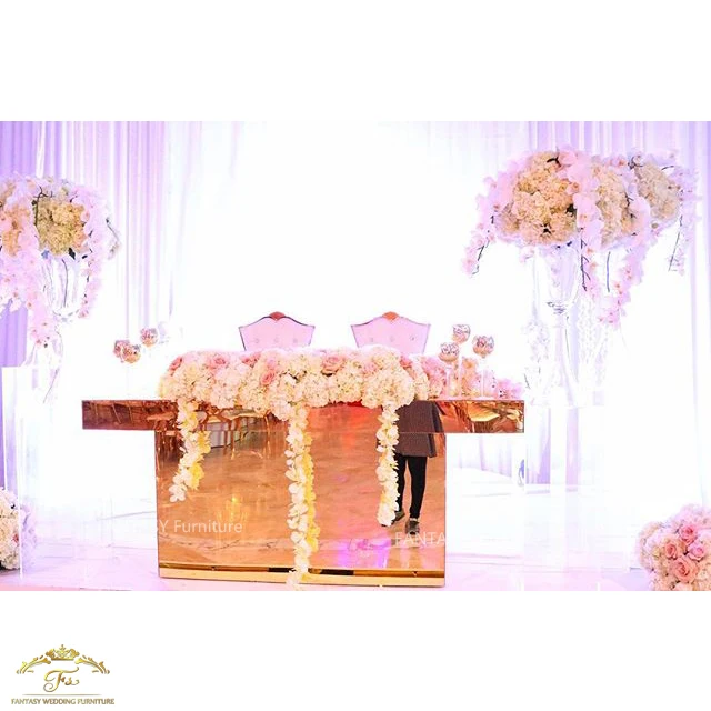 Hot acrylic gold mirror rectangular groom and bride table wedding use cake table for party display wedding decoration