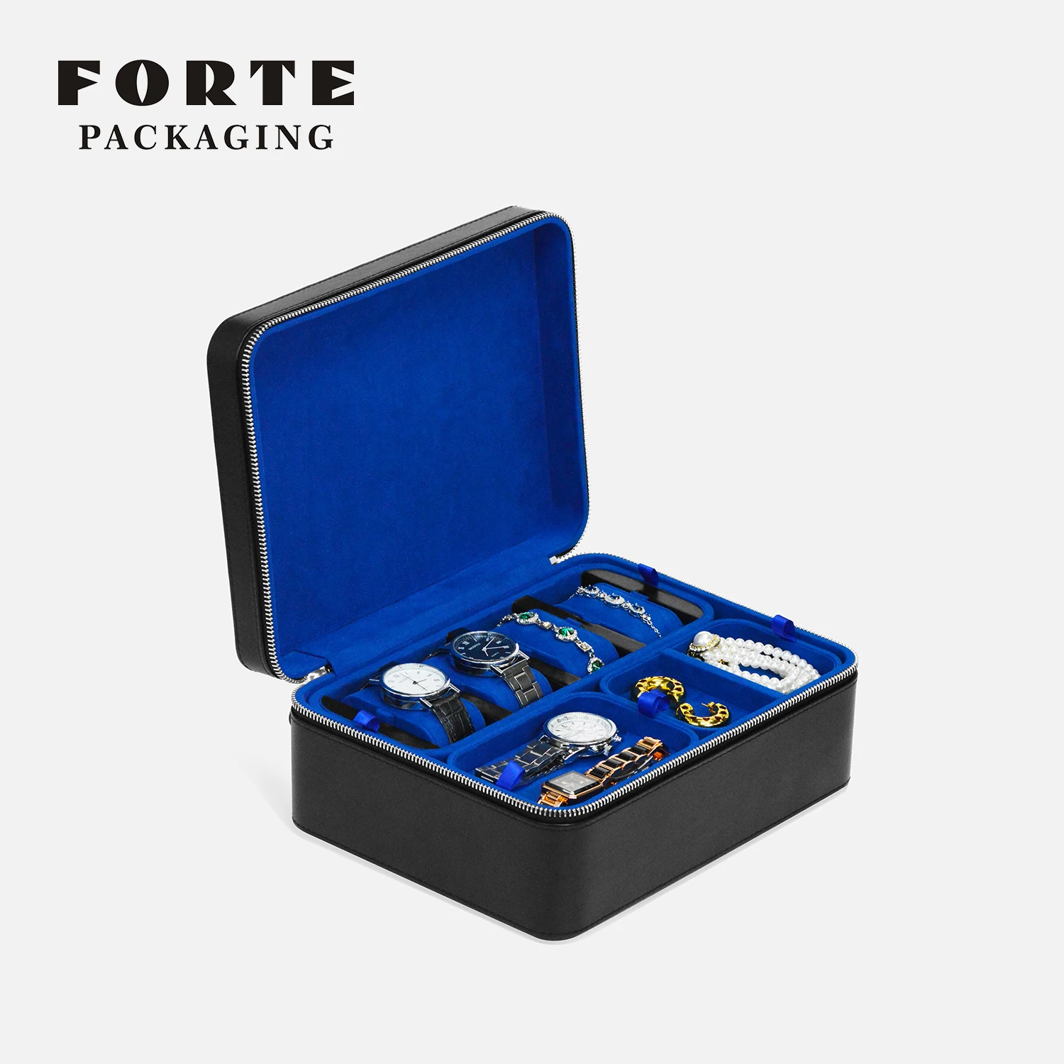 FORTE Customized PU Leather Jewelry Travel Case Luxury Multi Slots Earring Ring Storage Box Case For Women Girls