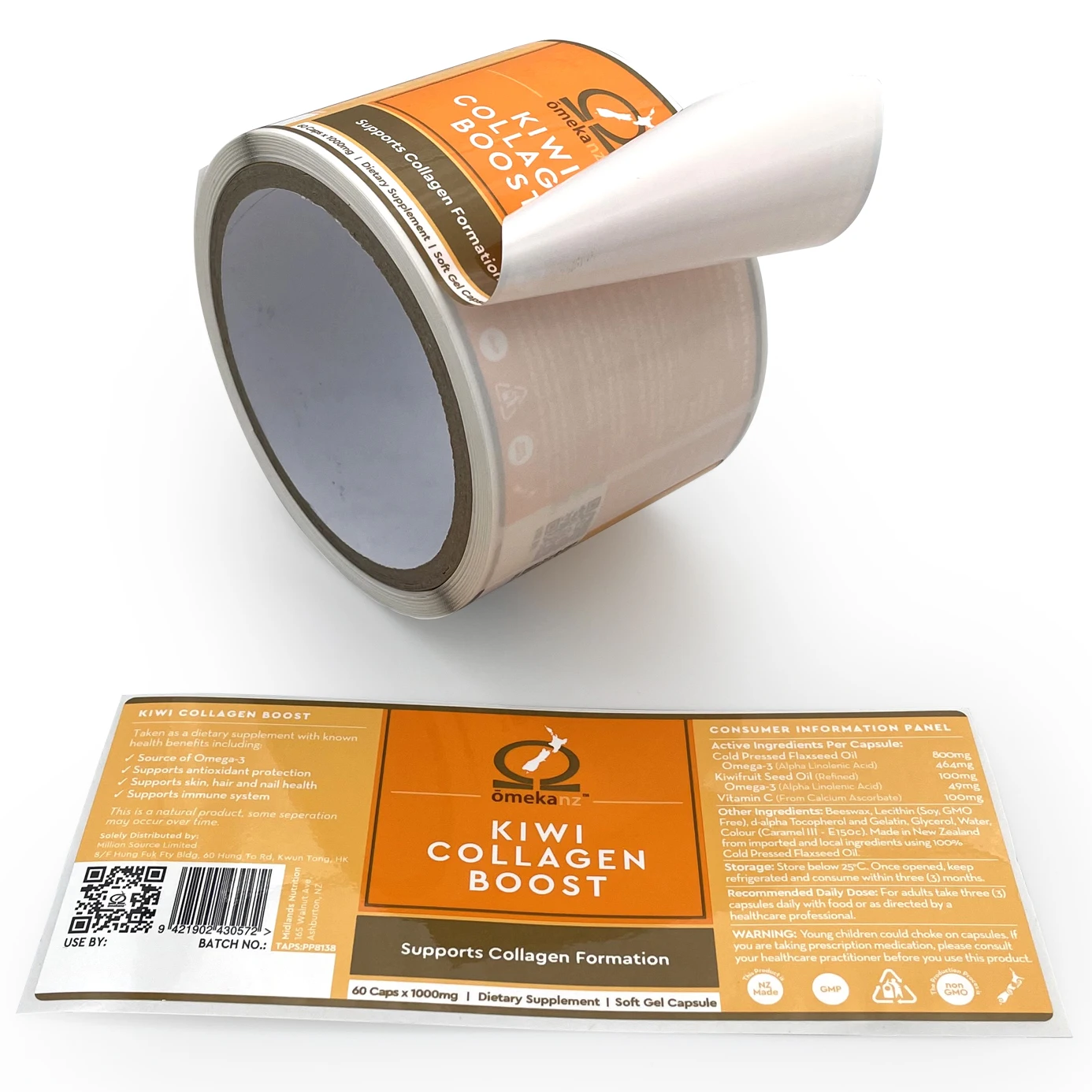 Printing Pantone Colourful Gloss Gold Foil Stamping Vinyl Healthy Food Label Sticker