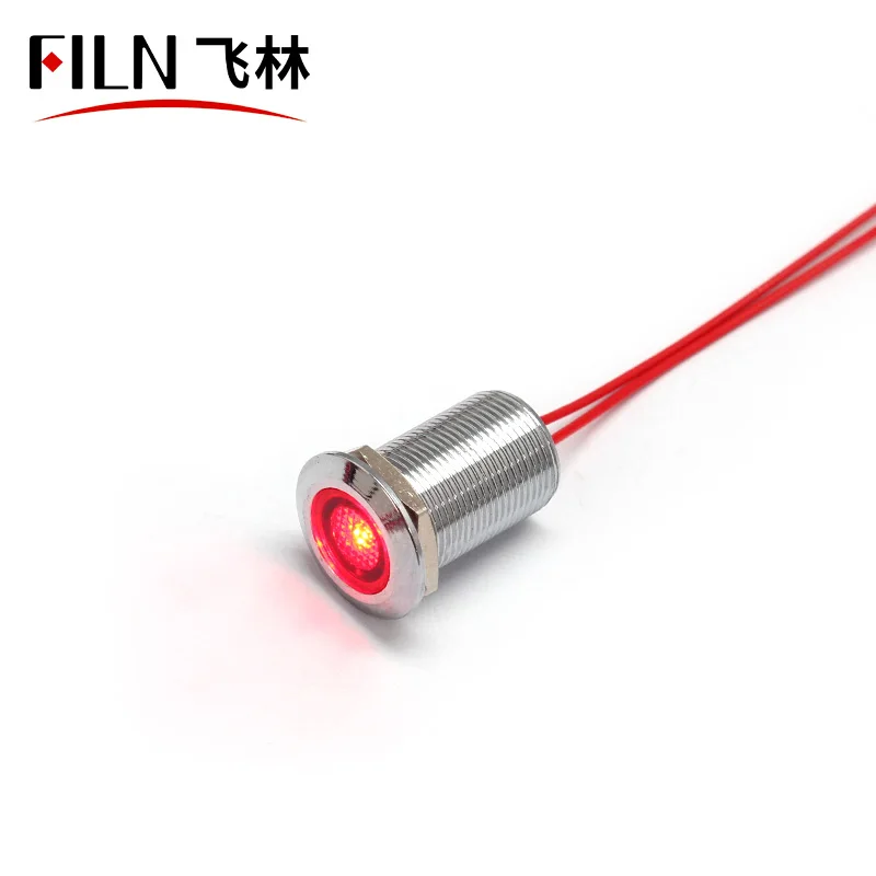 FILN diameter 12mm Signal Pilot Lamp waterproof  3V 6V 12V 24V  110V 220V LED Indicator Light with wire CE CCC