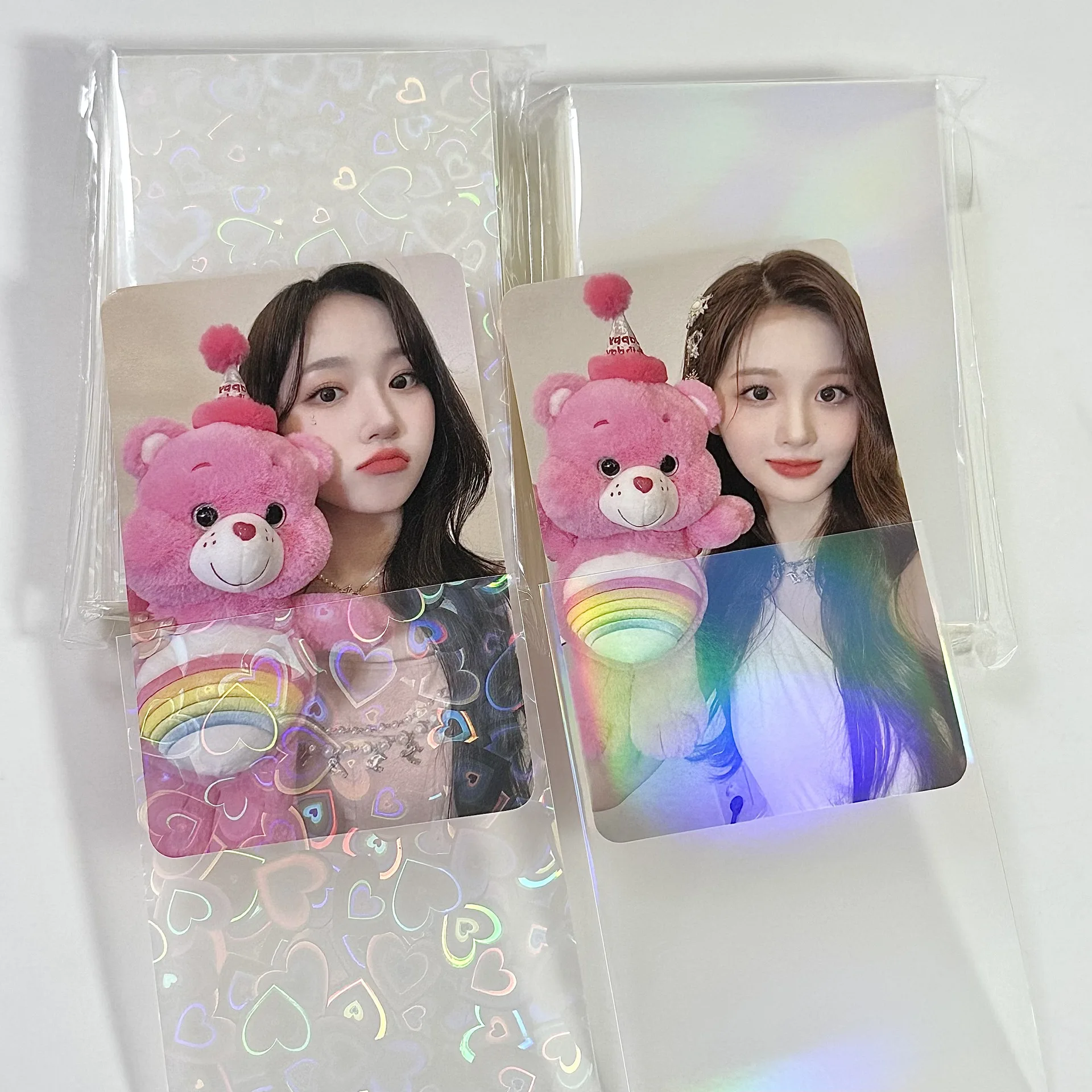 61*91mm Korea Stars Clear Holographic Cherry Blossom Sleeves Comic Heart Hologram Photo Card Sleeves Penny Sleeve