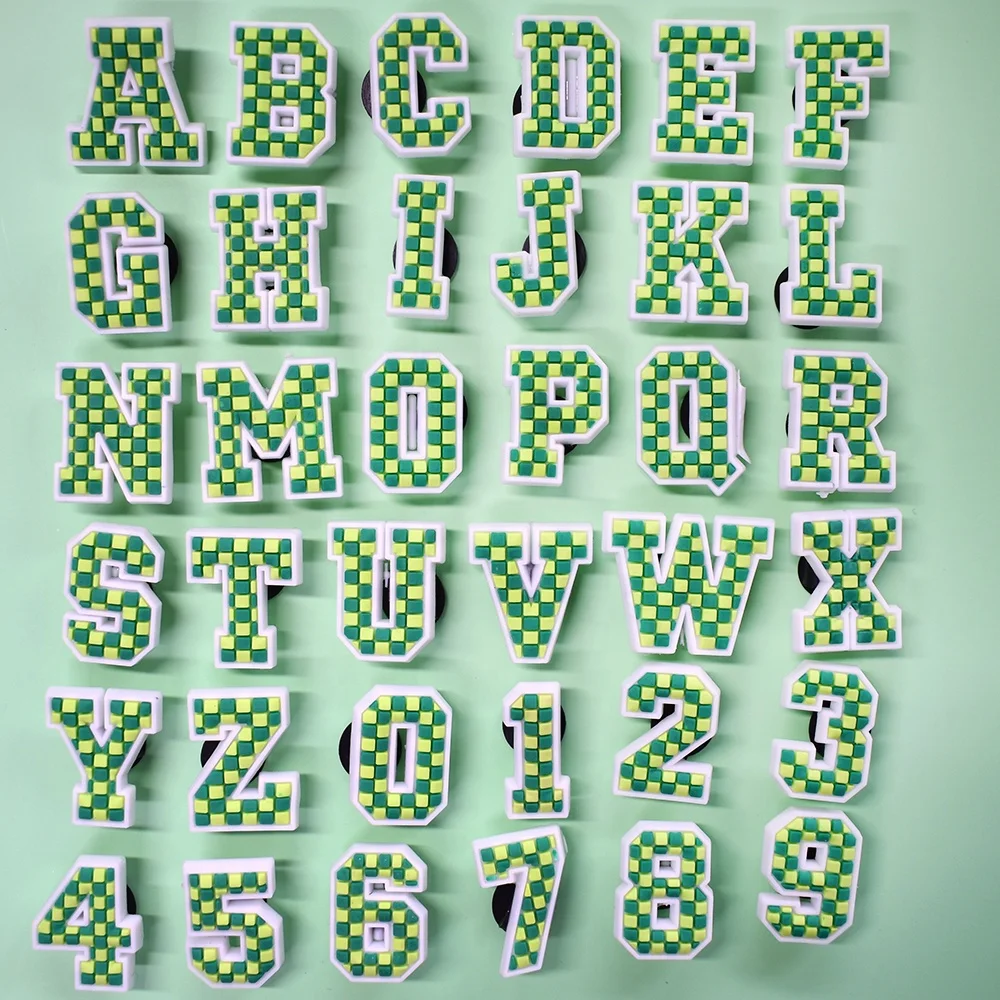 Cute English Letter Shoe Charms Green And White Green Letter Numerals Series Shoe Charms Clog Charms For Kids Women Gifts