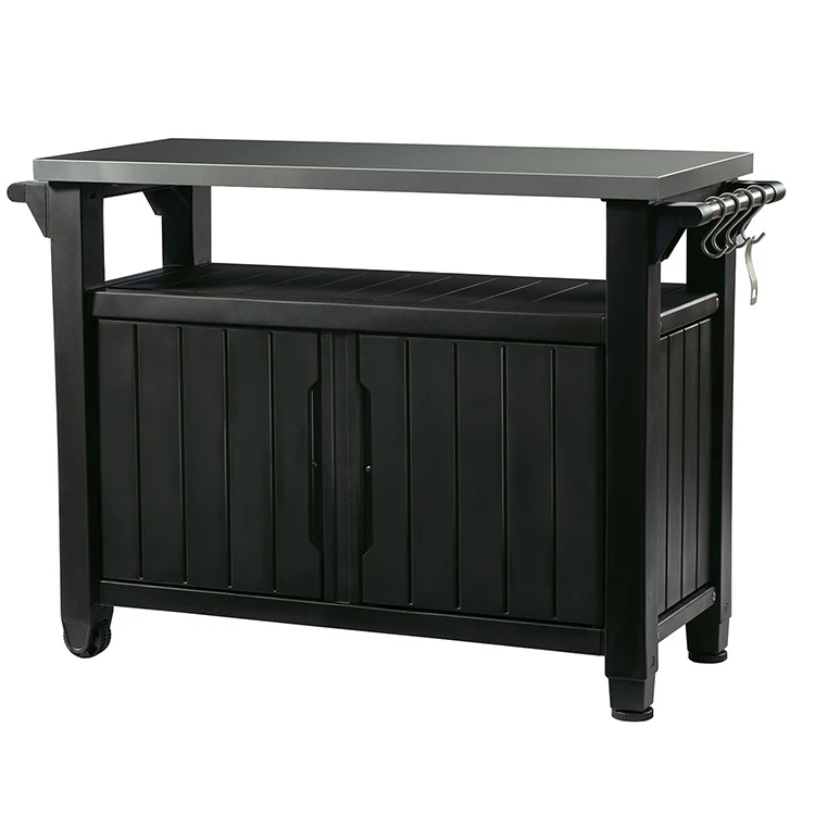 AJUNION Portable Outdoor Table Stainless Steel Top Outdoor Kitchen Grill Prep Table Storage Cabinets