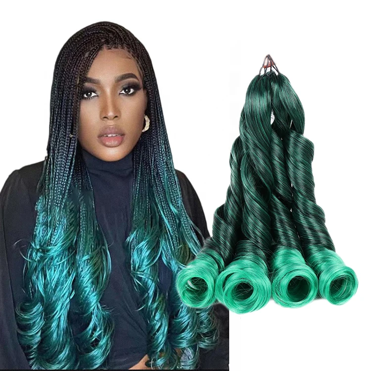 Yaky Attachment Green Crochet Braids Bulk Loose Waves Color 39 Braids 550 Spiral Synthetic 1B/27 Extension Hair French Curl