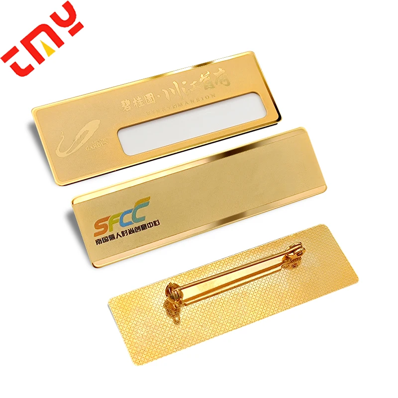 Custom Printed Metal Epoxy Covering Lapel Pin Retractable Gold Metal Name Badges With Magnetic Back
