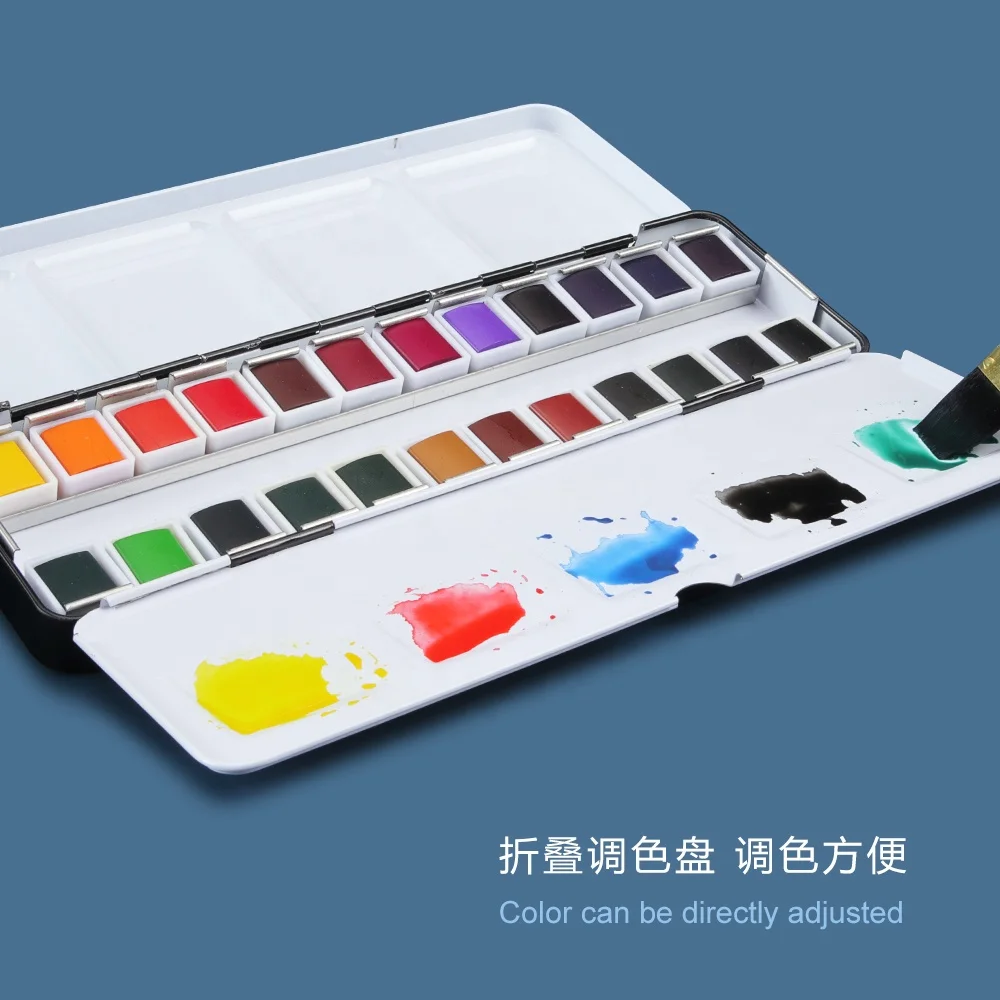 High Quality SeamiArt 24 Colors Professional Solid Watercolor Half Pan Tin Box set
