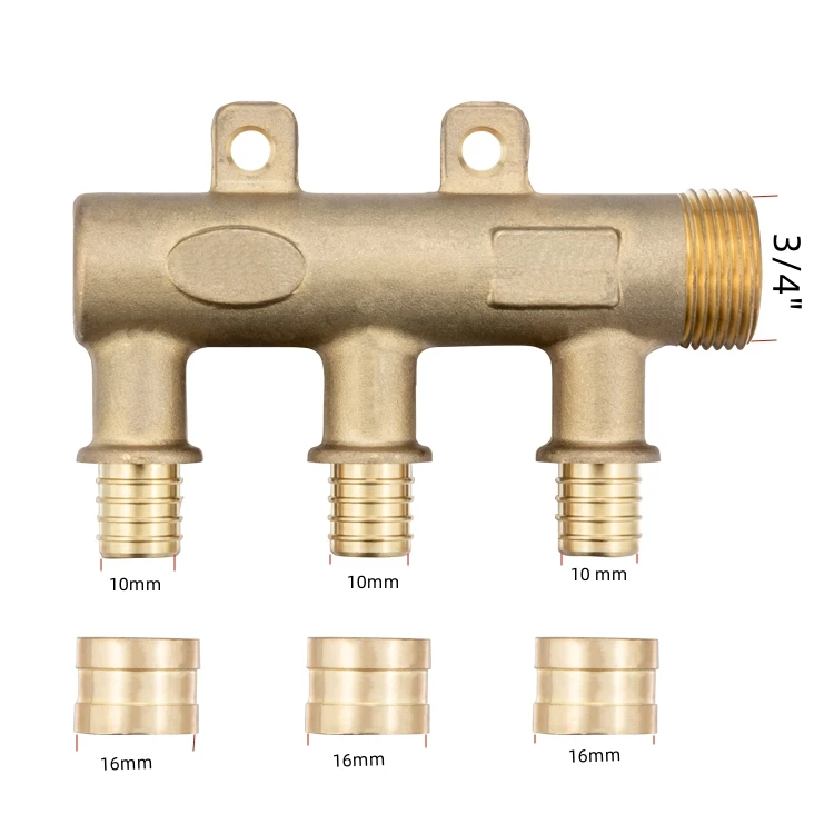 TMOK Factory 3/4  3 Way Outlet Distribution Brass Pex Valve Water Underfloor Manifold