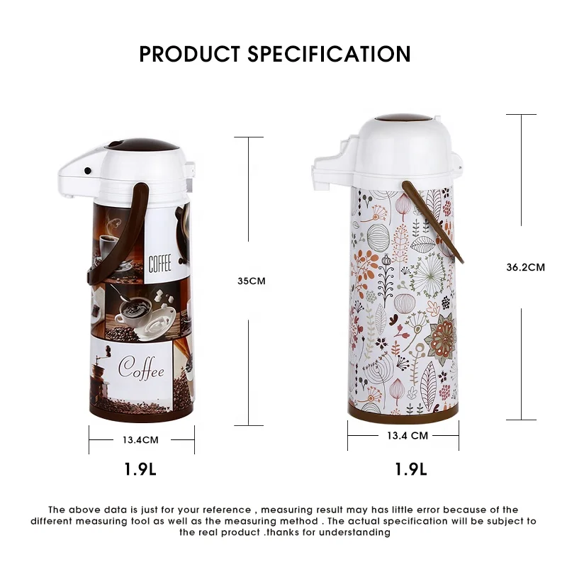 SUNLIFE 1900ml High Quality Food Grade Iron Body Air Pump Pot Thermo Glass Vacuum Jug