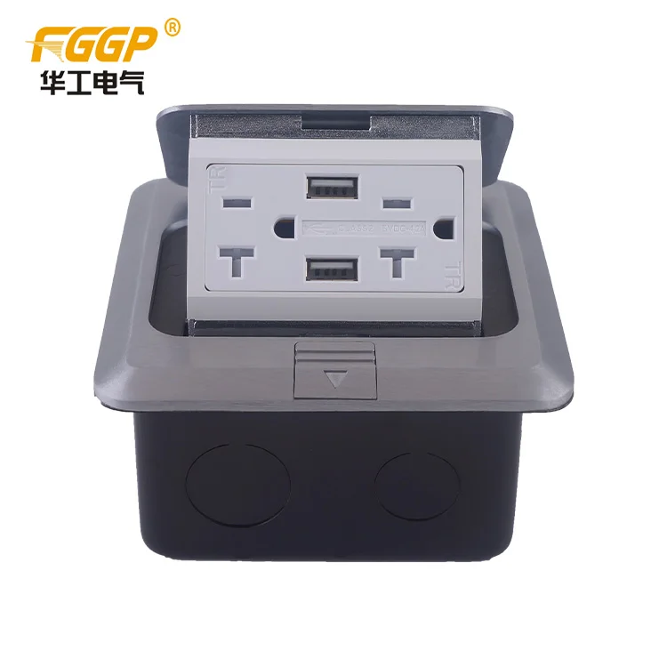 high quality  silver e--bay ama--zon  us floor receptacle with usb/waterproofpop up floor outlet  mounted socket box