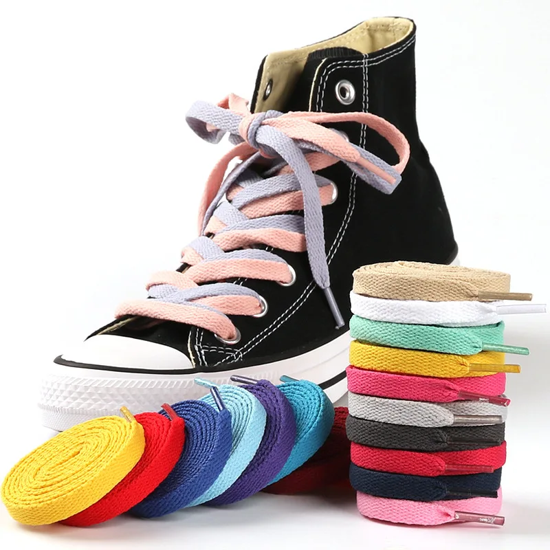 Polyester plain weave white shoes shoelace color flat sneaker