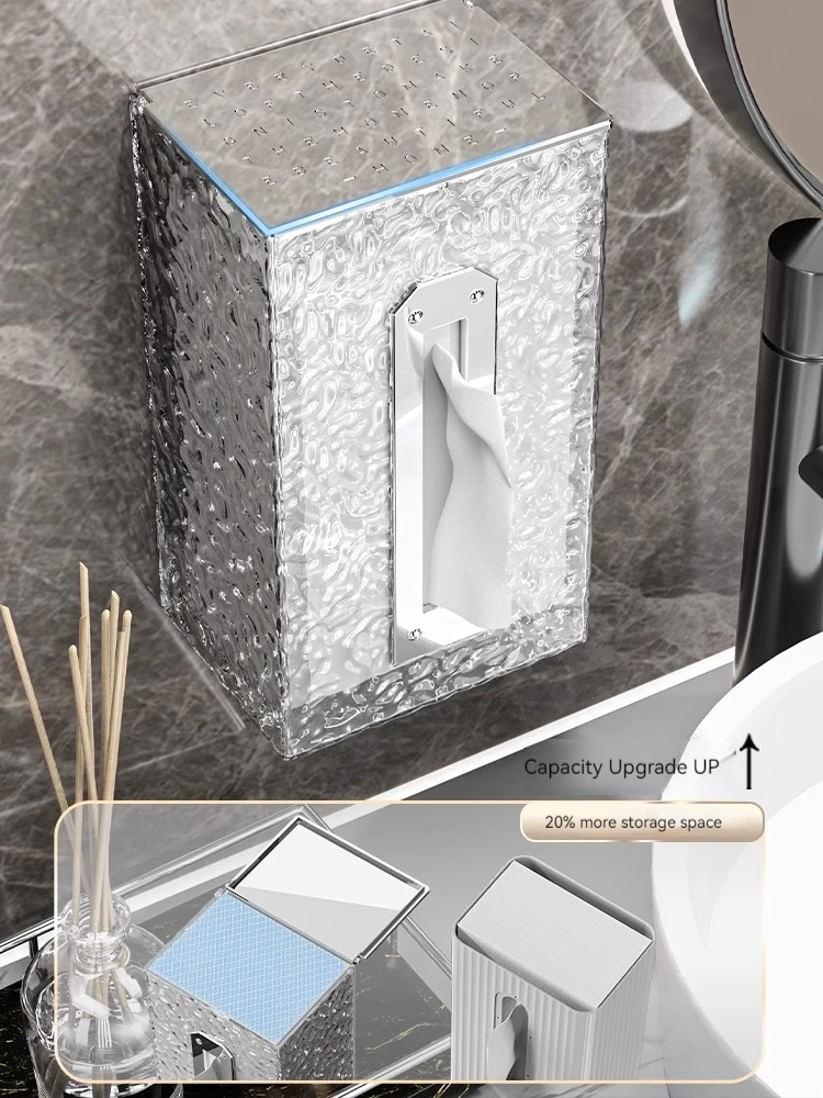 Transparent gray ice cube pattern light luxury toilet tissue tissue storage box wall-hung kitchen toilet toilet bathroom