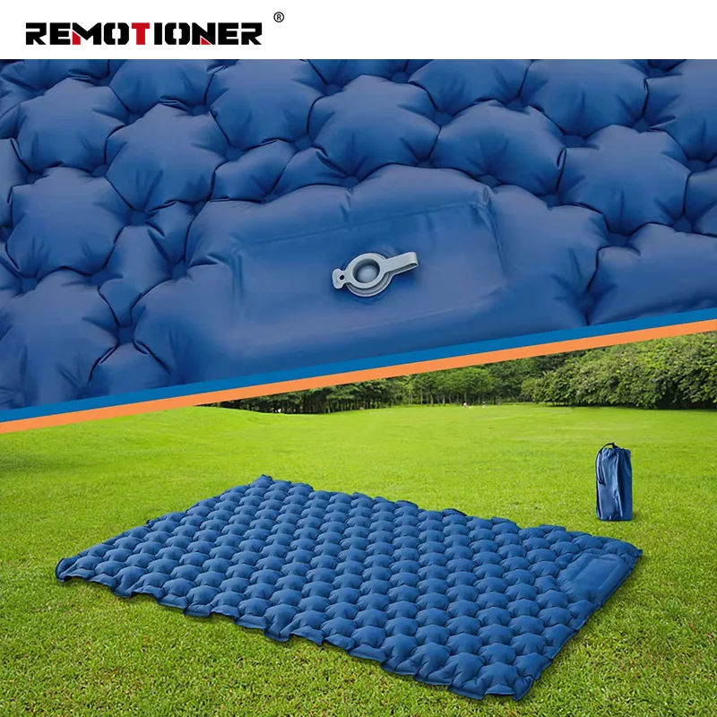 Camping Inflatable 2 Person Sleeping Mat Foot Press Ultralight Extra Thick Camping Double Sleeping Pad with Pillow