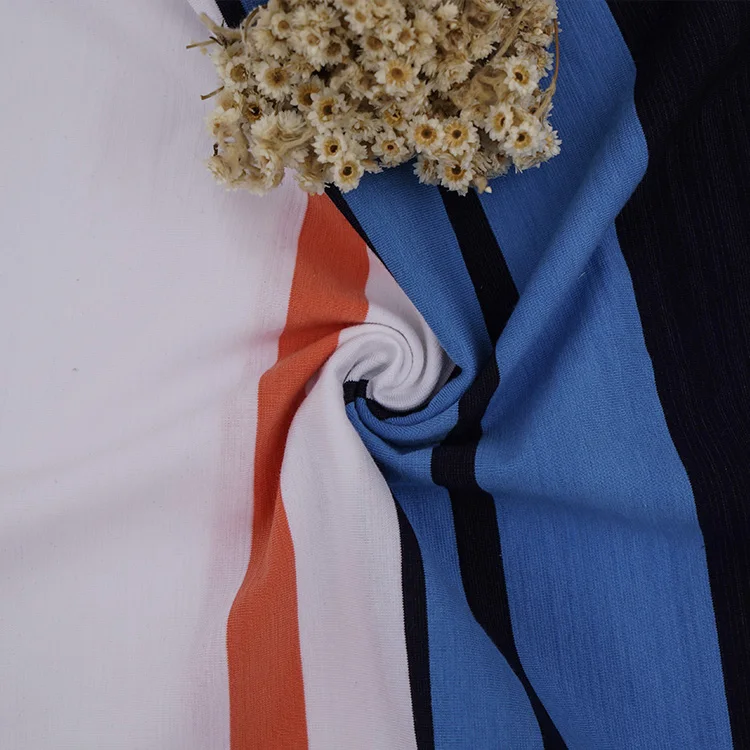 
High quality polo shirt fabric yarn dyed knit fabric 95% cotton blue striped fabric jersey 