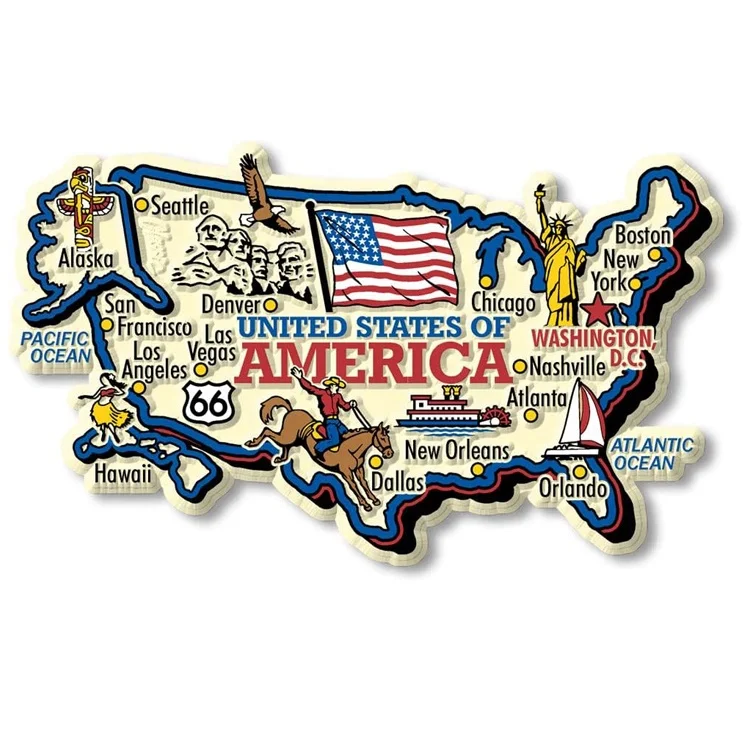 High Quality Promotional Custom America Map Shaped Tourist Souvenir Fridge Magnet Travel Souvenir Fridge Magnet