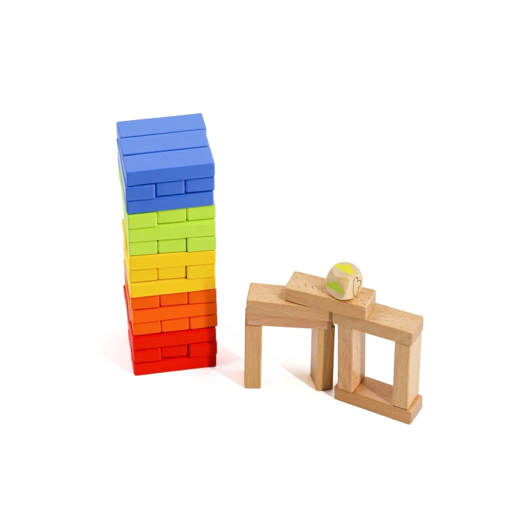 Creative Mixed Natural Solid Wood Colourful Beech Wood Stacked Layers Wooden Blocks Stacking Tower Game