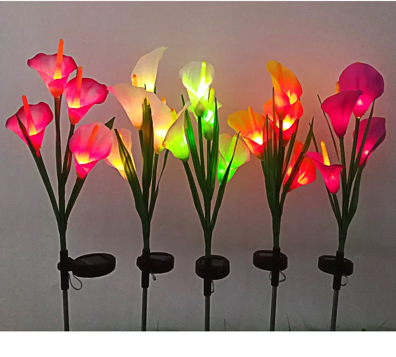 Внешнего садового солнечного кол-ва света 3led 5led Калла Лилия Цветок розы Мульти-Цвет меняющейся светодиодный Солнечный цветок свет