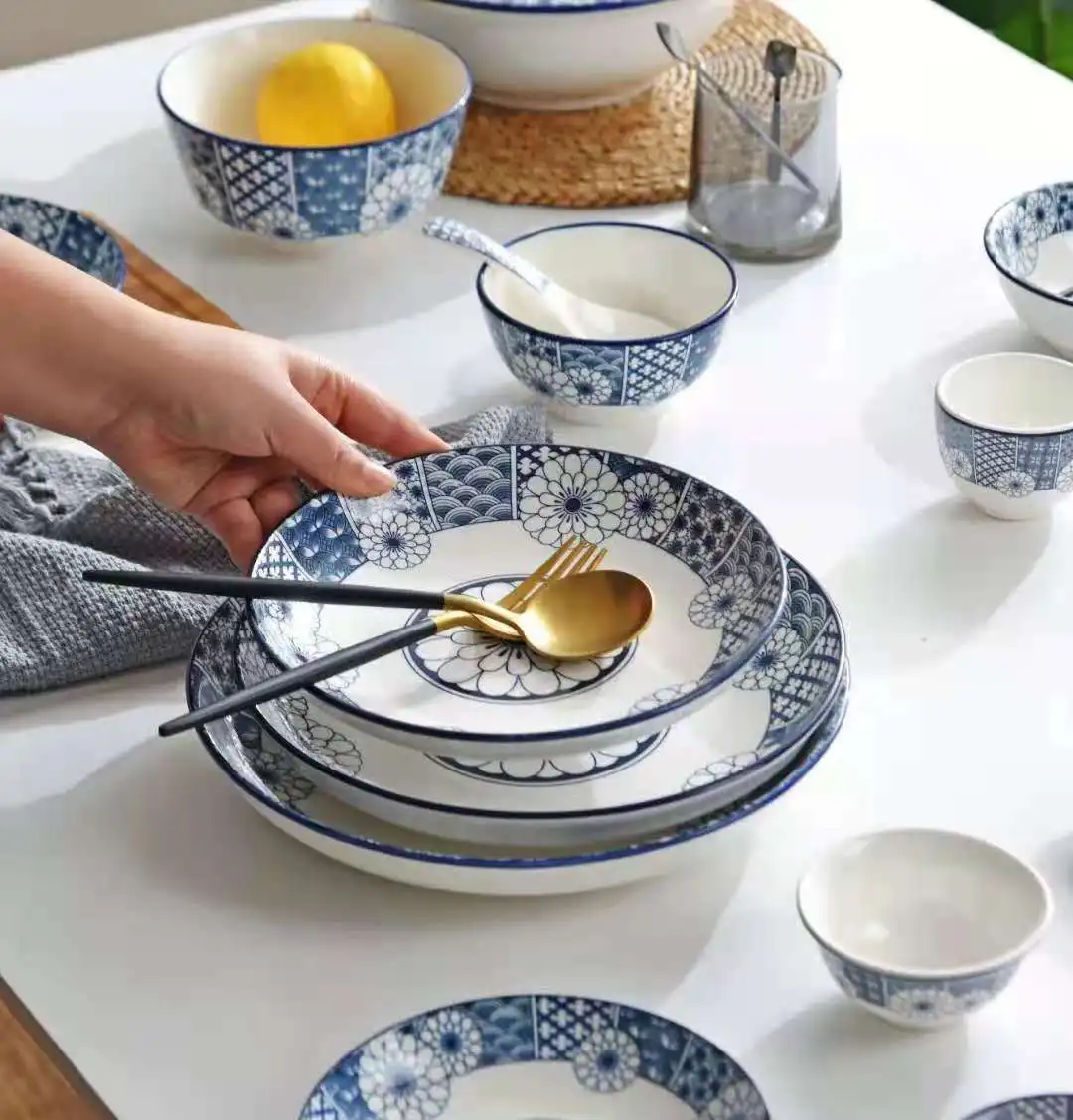 Blue and White Porcelain Plates Blue and White Ceramics Dining Plates Porcelain Blue and White