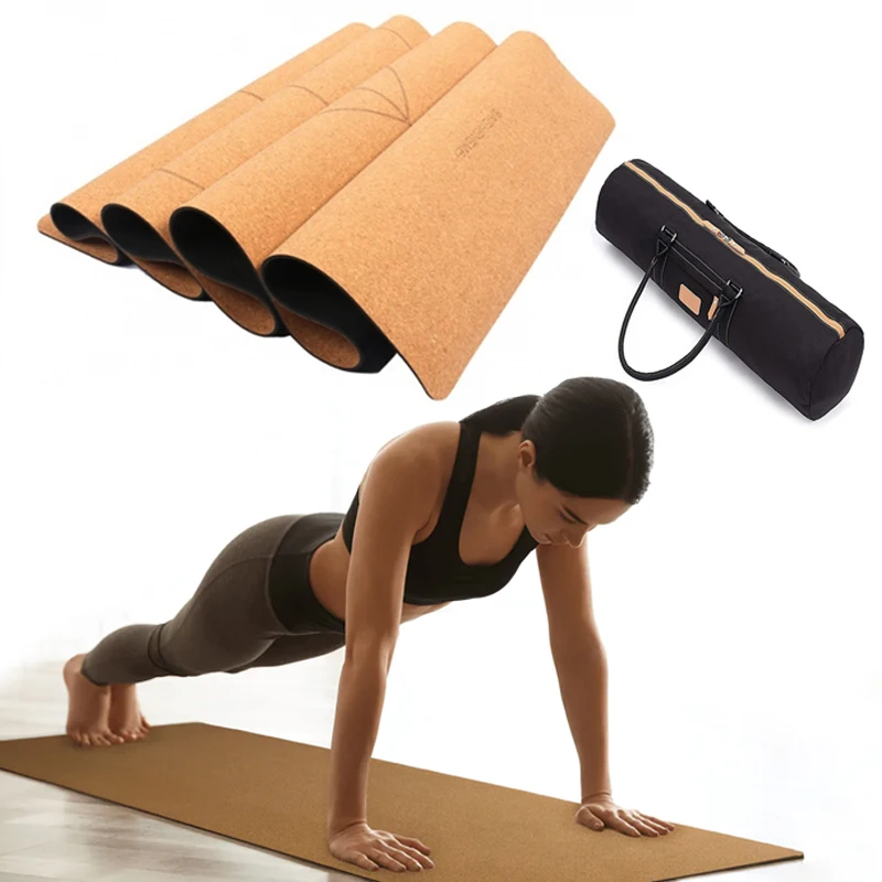 Natural Rubber Cork Yoga Mat Non-Slip Wood Grain Oak Native Pilates Mat with Widened Position Line