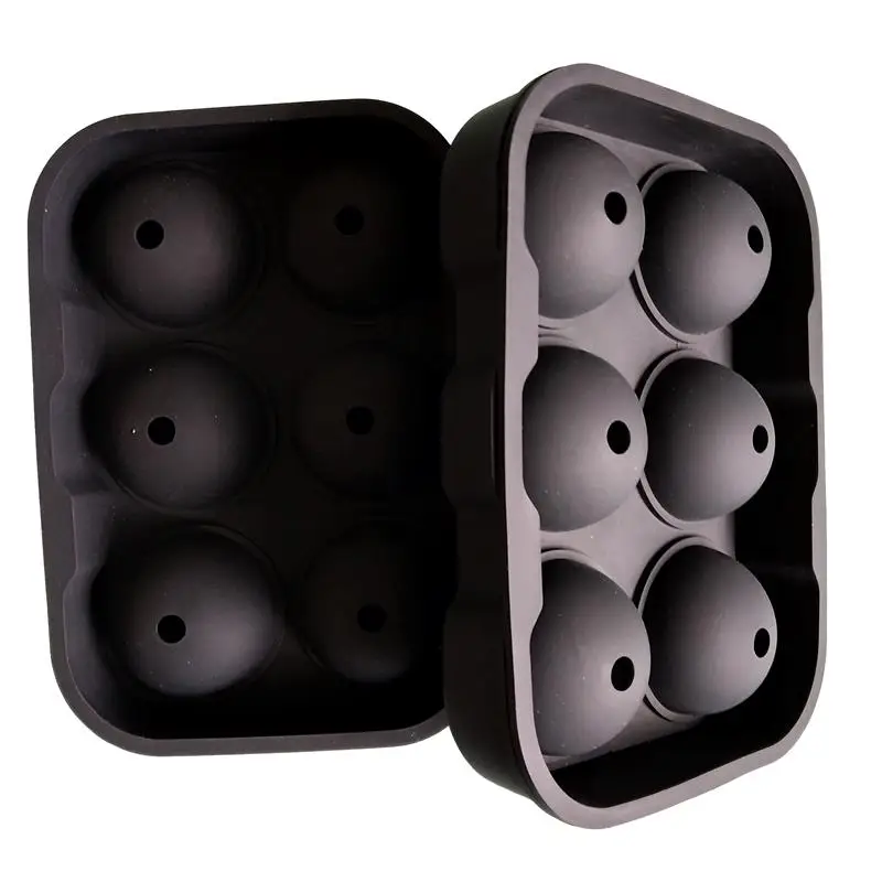 Large Size   Silicone  Sphere  Shaped  6 Ice Cube Tray Durable Silicon Ice Cube With Lids