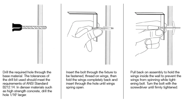 Brand New Carbon Steel Professional Metal Spring Butterfly Toggle White Zinc Bolt Anchor
