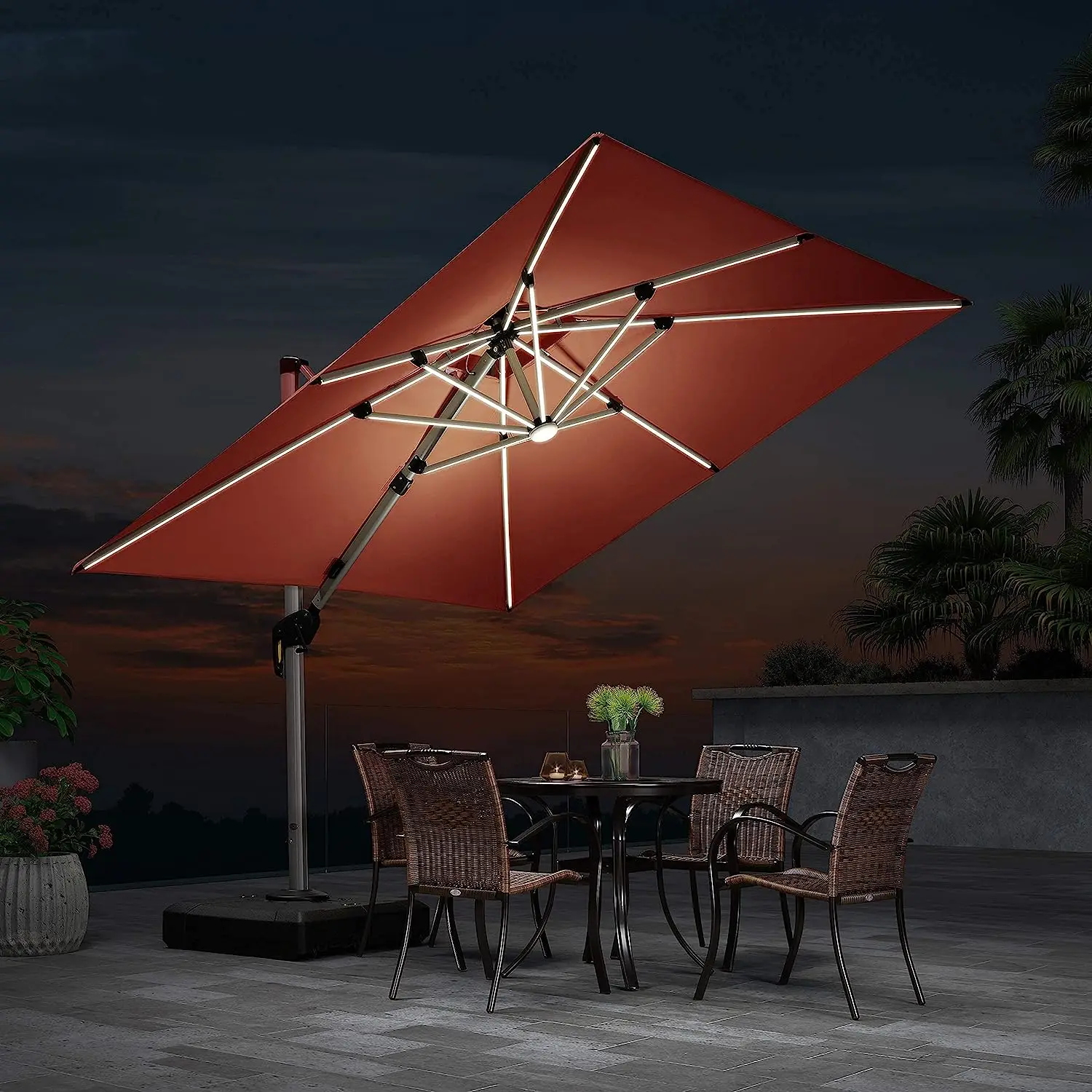 Outdoor Garden Roman Umbrella Aluminum 3m Square Offset Parasols 10ft Cantilever Patio Umbrellas With Solar Lights