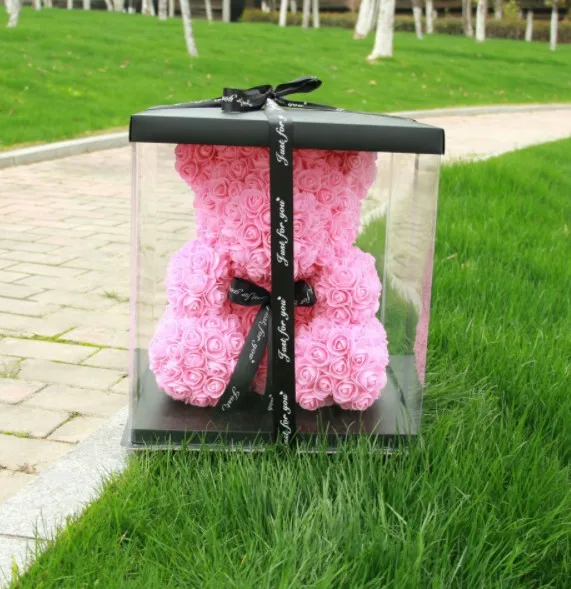 Cute PE 40cm Rose Bear Handmade Artificial Flower Bears Wedding Home Decorations Birthday Valentines Gift Love Bear Dolls