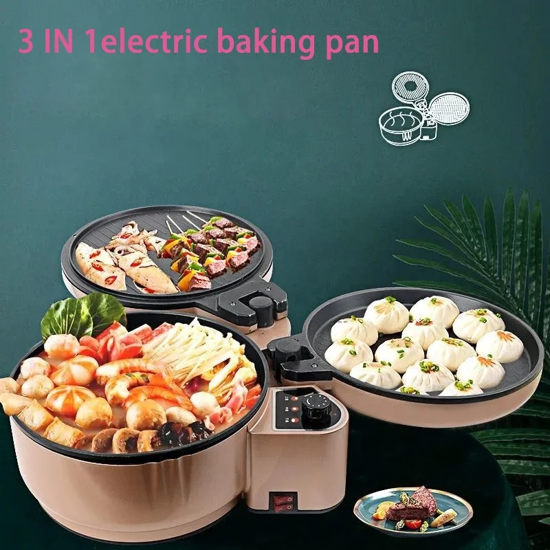 New household multi-function double-sided heating 3 in 1 electric baking pan /pancake making machine