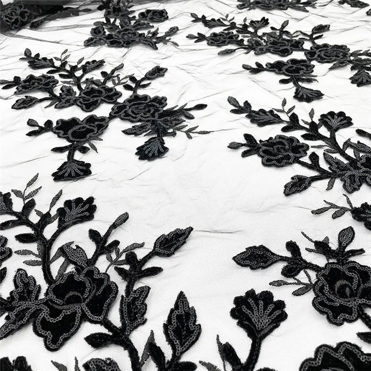 Professional manufacturer sequins Lace 2021 Mesh 3D Embroidered Applique Flower Embroidery Tulle Fabric