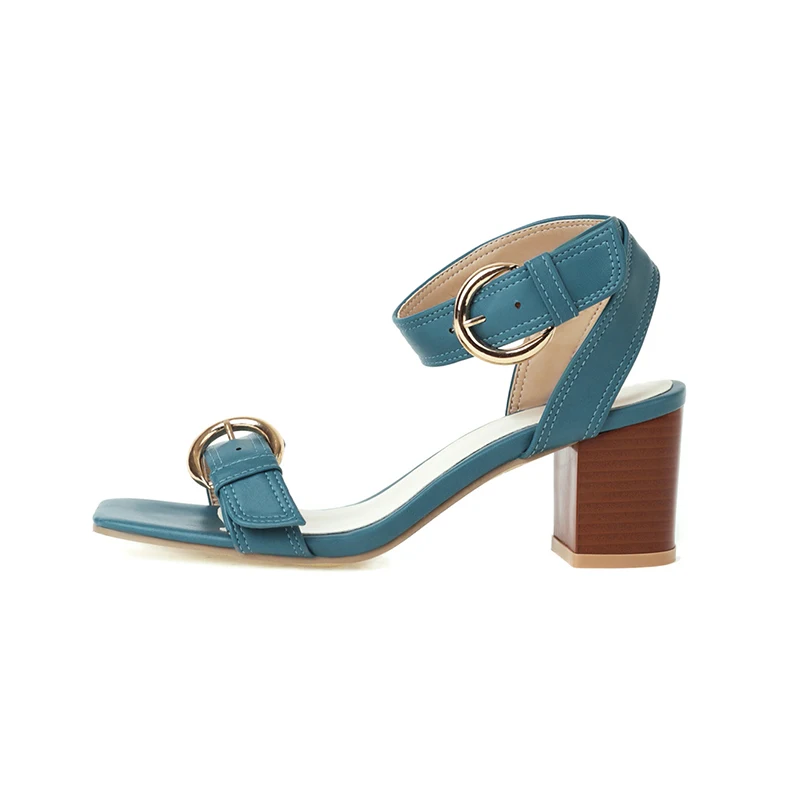 
 Офисные удобные женские сандалии с открытым носком и ремешком на щиколотке на низком и толстом каблуке  