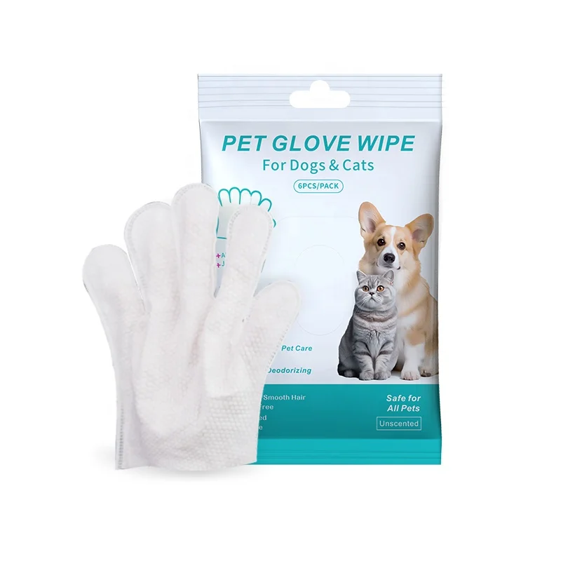 OEM Acceptable High Quality Pet Cleaning Deodorizing Grooming Gloves Wipe Nourish Fur Glove Wipes for Daily Care