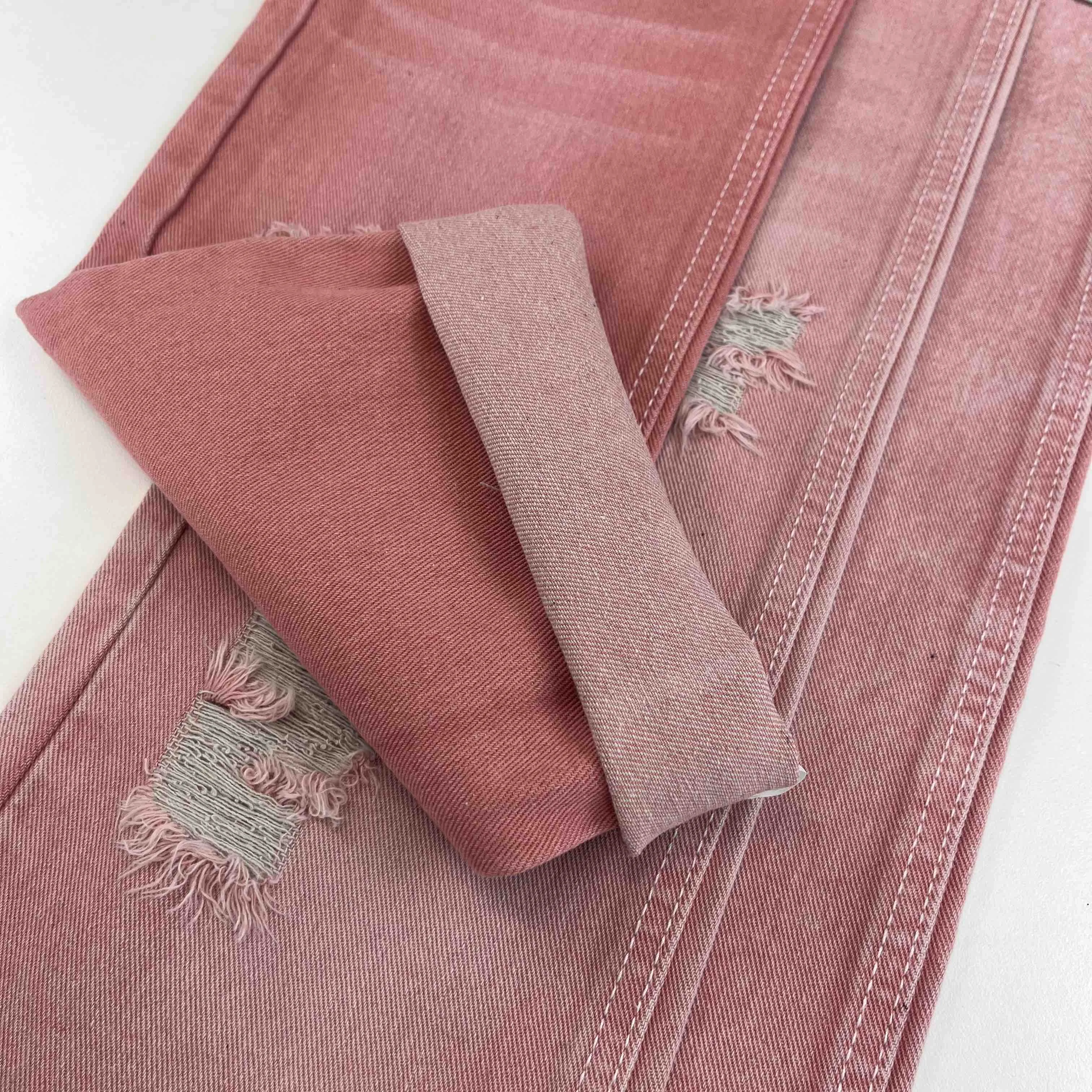 Pink Color Denim Jeans Fabric Cotton Polyester Blended Non-Elastic Woven Twill Pink Denim Fabric