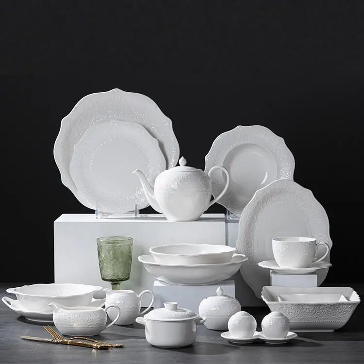 Restaurant plate set dinner ware sets wedding hotel porcelain luxury dinnerware dishes dinner ware white ceramic dinnerware