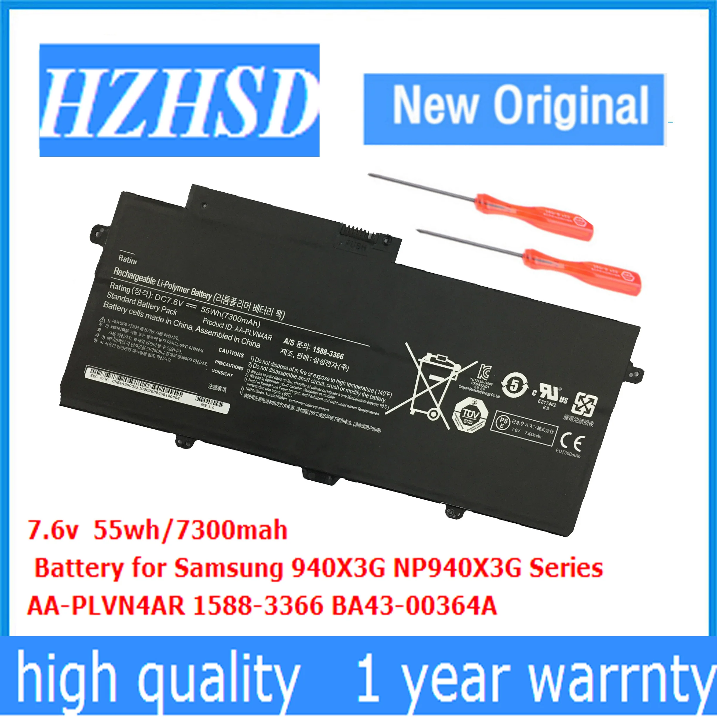 
7.6V 55wh/7300mAh AA-PLVN4AR Laptop Battery For SAMSUNG NP-940X3G NP-910S5J NP-930X3G 940X3G NP910S5J 