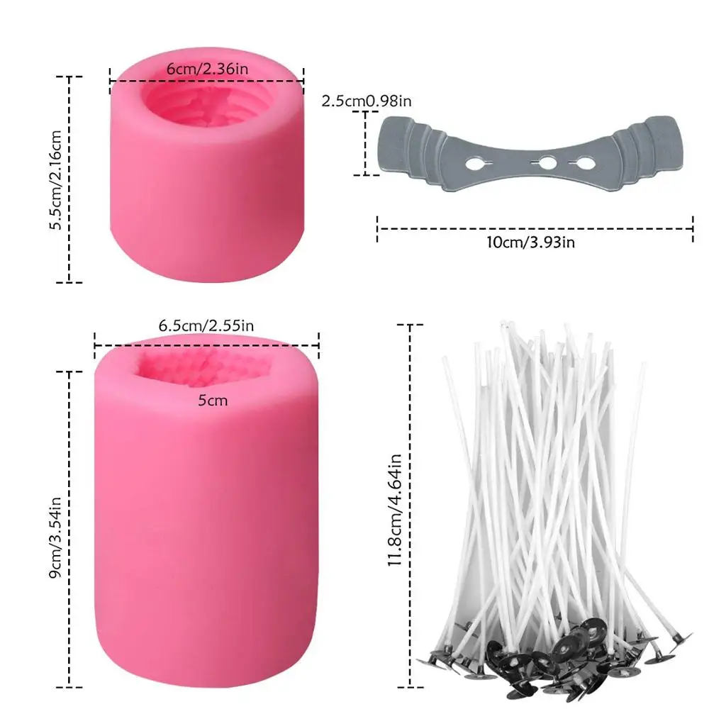 2 PCS Bee Honeycomb Candle Mold, 50Pcs Low Smoke Candle Wicks and Holder, Beehive Silicone Mold for Making Beeswax Candles