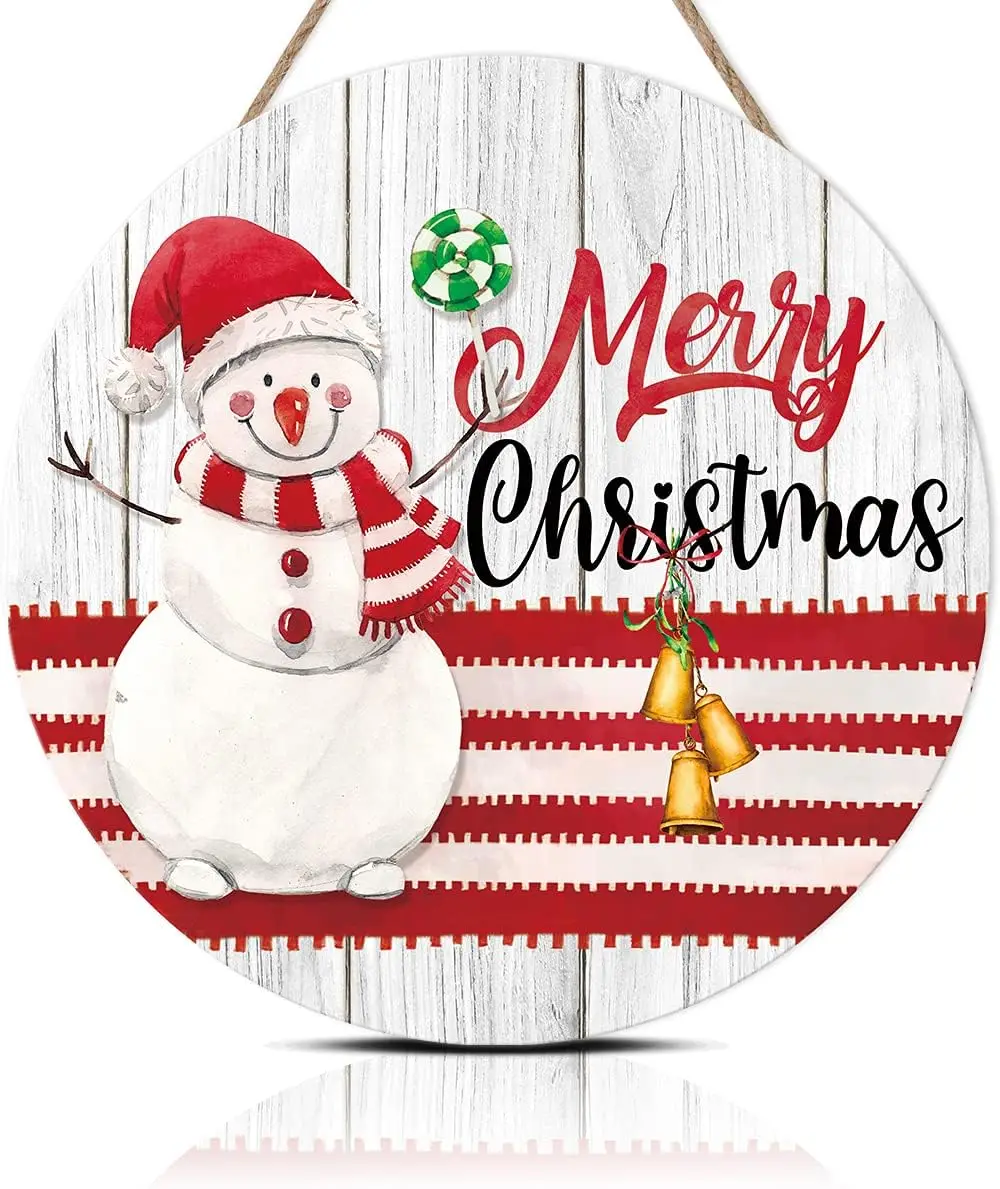 Custom Christmas Round Wooden Plaques Front Door Hanger wreath sigmns Welcome wood Sign with