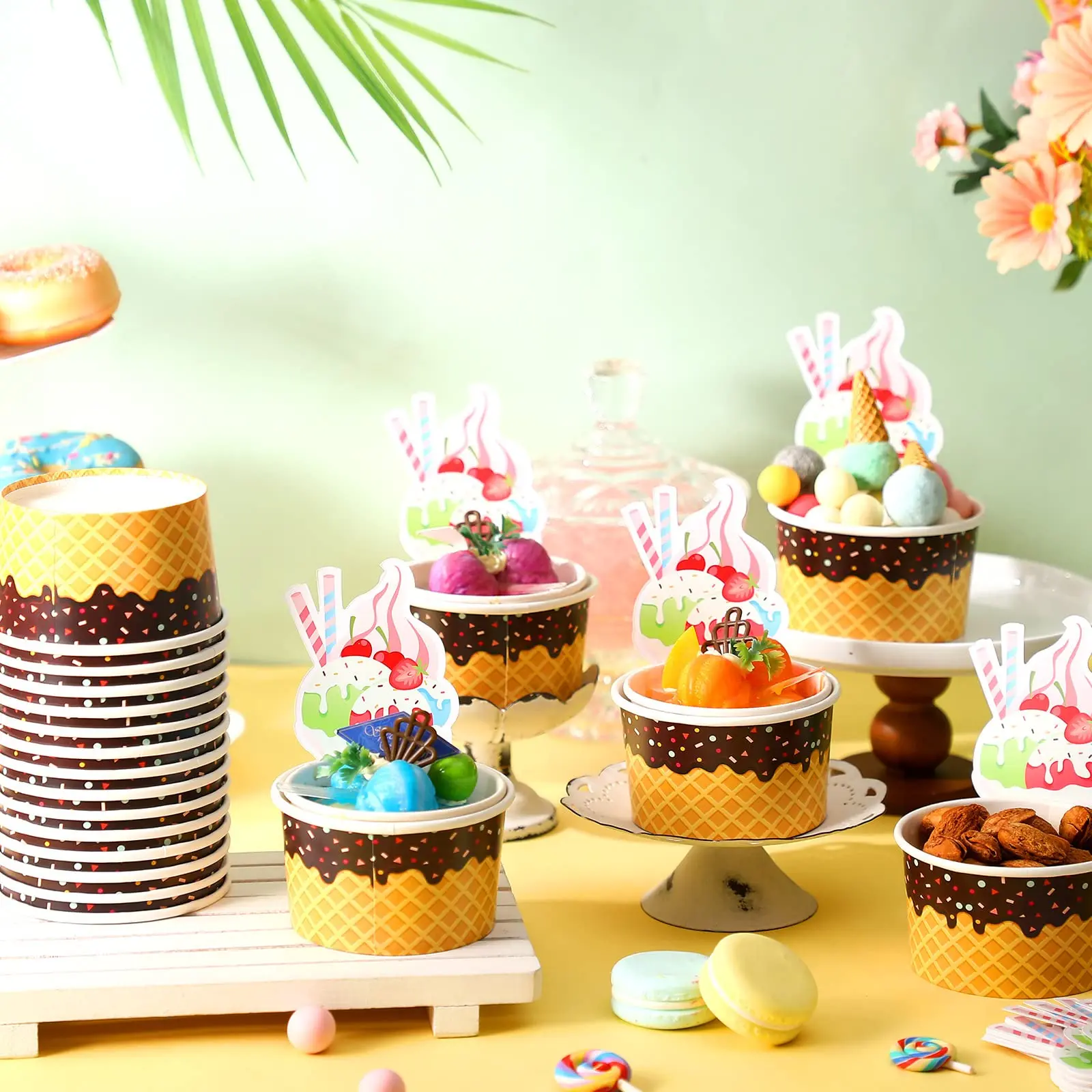 4 Oz 8 12oz Disposable Paper Bowl Series Custom Logo Printed Craft Food Ice Cream Cups with Lid