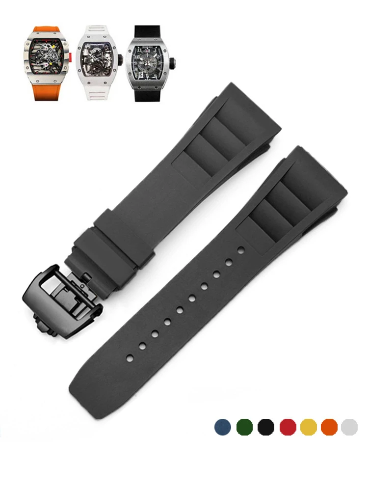 Curved Luxurv Rubber Silicone Watch Band Compatible For   RM035 011 055 030 Black Red Strap Replacement 25mm